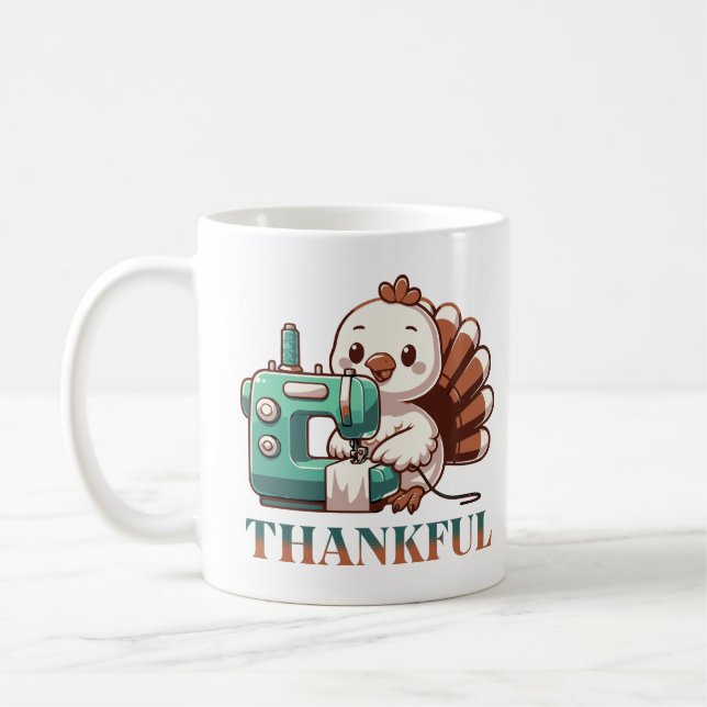 Niedliche Türkei mit Nähmaschine dankbar Kaffeetasse (Links)