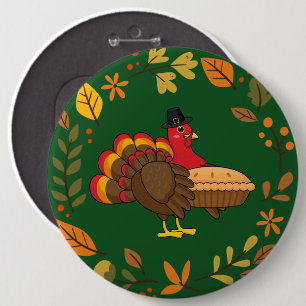 Niedliche Türkei mit Pumpkin Pie Erntedank Button