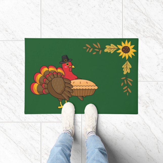 Niedliche Türkei mit Pumpkin Pie Erntedank Fußmatte (Indoor)