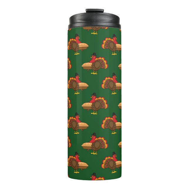 Niedliche Türkei mit Pumpkin Pie Erntedank Thermosbecher (Vorderseite)