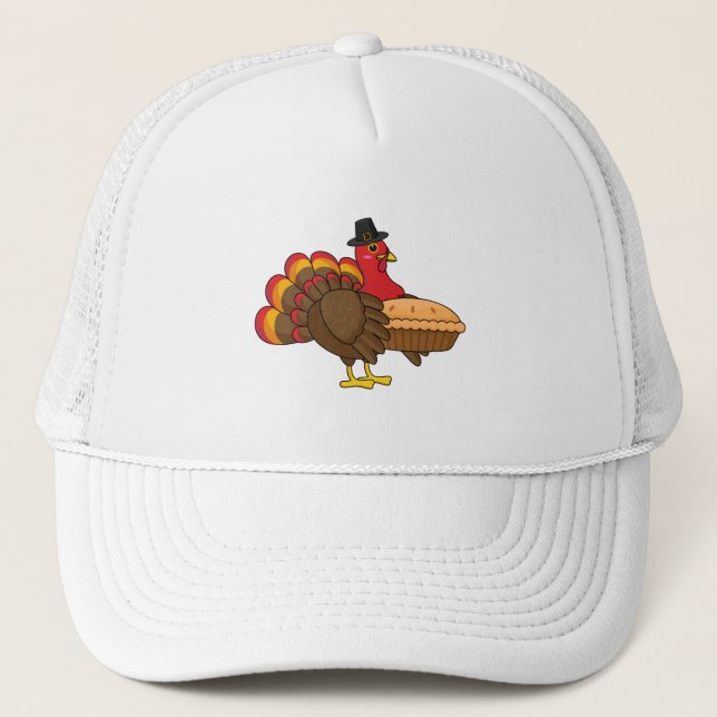 Niedliche Türkei mit Pumpkin Pie Erntedank Truckerkappe (Vorderseite)