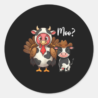 Niedliche Türkei Moo Cow Funny Turkey Trot Outfit  Runder Aufkleber