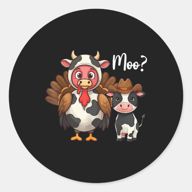 Niedliche Türkei Moo Cow Funny Turkey Trot Outfit  Runder Aufkleber (Vorderseite)