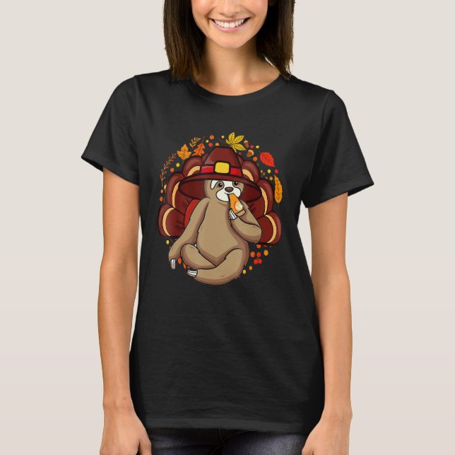 Niedliche Türkei Sloth Erntedank Dankbare Familien T-Shirt (Vorderseite)