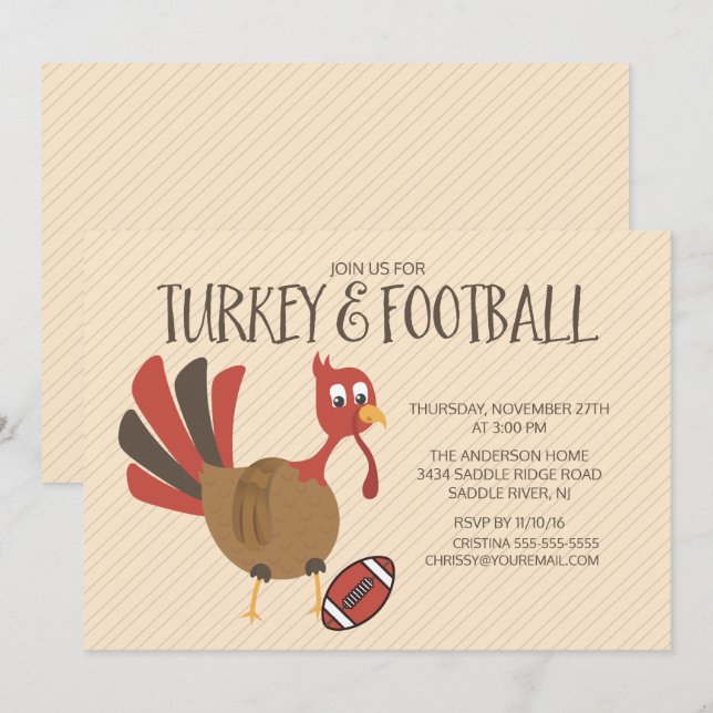 Niedliche Türkei und Fußball Erntedank Einladung (Vorne/Hinten)