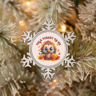 Niedliche Türkei und Herbstblätter Schneeflocken Zinn-Ornament
