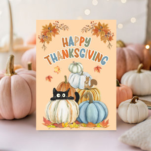 Niedliche Türkei und Retro Pumpkins Happy Thanksgi Karte