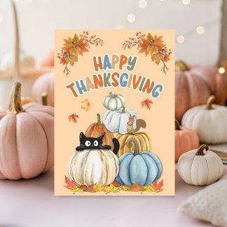 Niedliche Türkei und Retro Pumpkins Happy Thanksgi Karte
