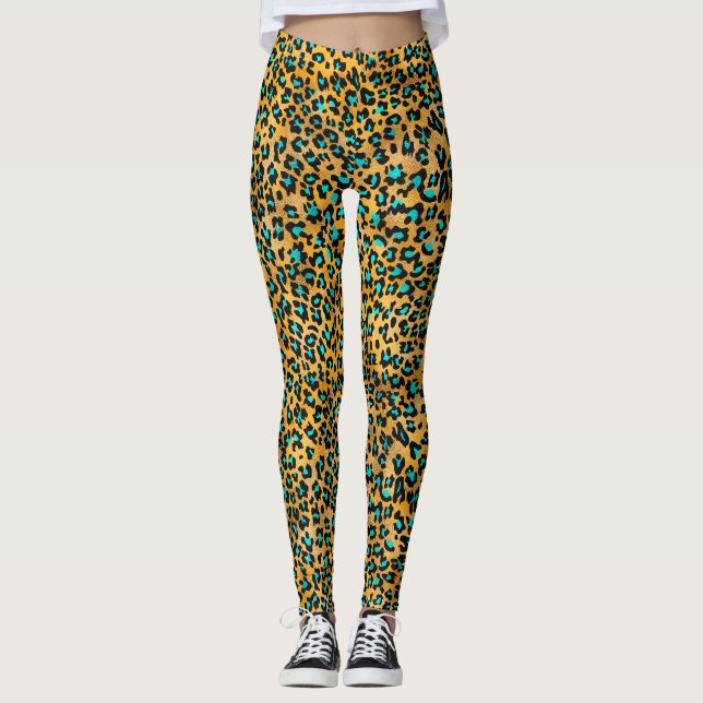 Niedliche Türkis/Goldleopard-Print-Leggings Leggings (Vorderseite)