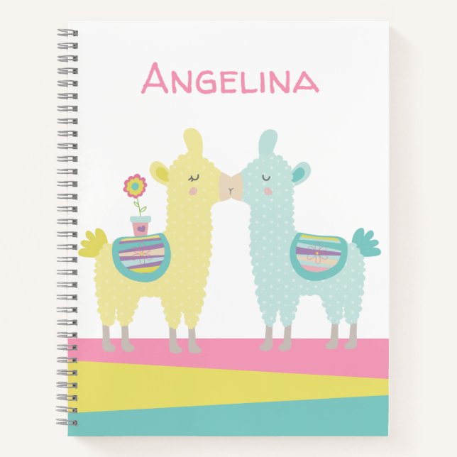 Niedliche Türkis-Lamas-Kiss-Kawaii-Schule Notizbuch (Vorderseite)