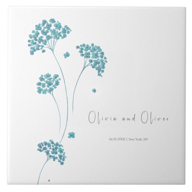 Niedliche türkisfarbene Blume Hochzeit Fliese (Vorderseite)