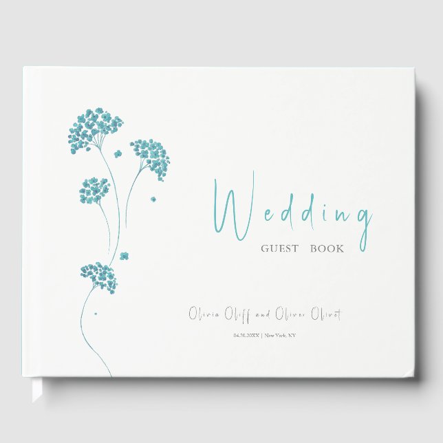 Niedliche türkisfarbene Blume Hochzeit Gästebuch (Vorderseite)