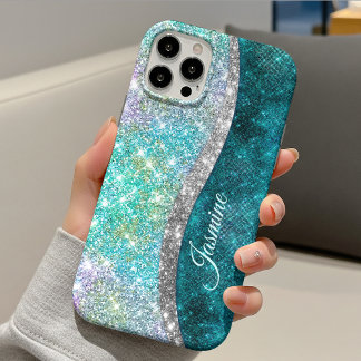 Niedliche türkisfarbene Imitate Glitzer Monogramm Case-Mate iPhone Hülle