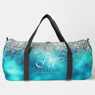 Niedliche türkisfarbene Imitate Glitzer Monogramm Duffle Bag