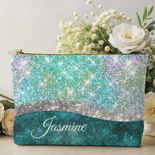 Niedliche türkisfarbene Imitate Glitzer Monogramm Zubehörtasche