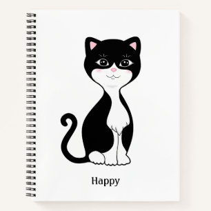 Niedliche Tuxedo Katze auf White Spiral Notebook Notizbuch