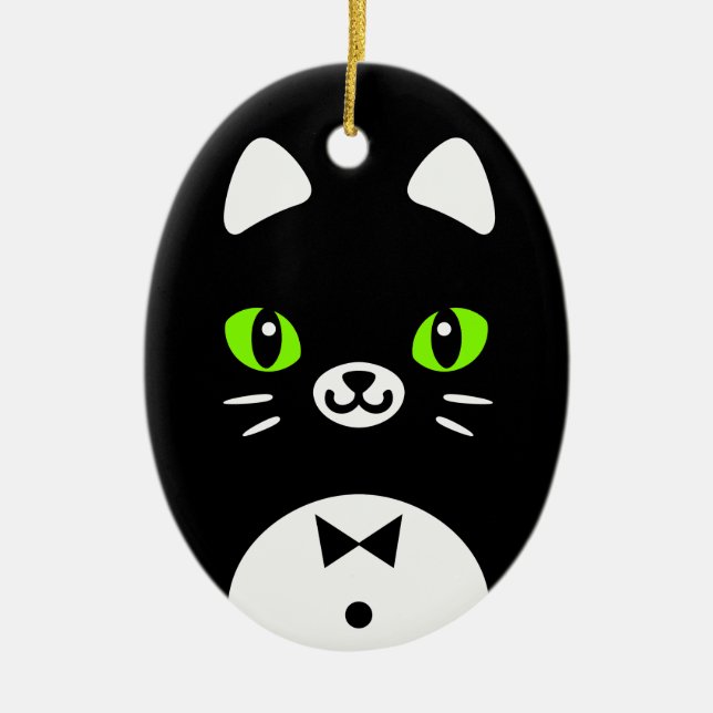 Niedliche Tuxedo-Katze Keramikornament (Vorne)
