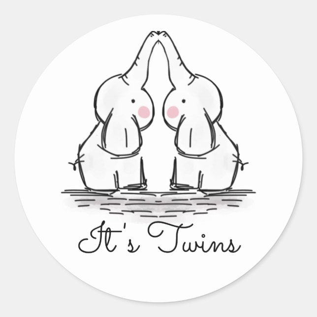 Niedliche Twin Elephants Baby Shower Classic Round Runder Aufkleber (Vorderseite)