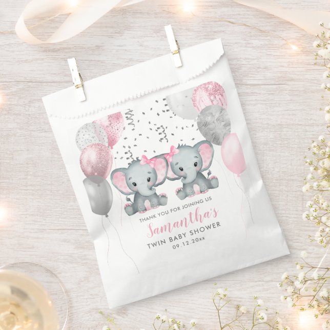 Niedliche Twin Girl Elephant Pink Balloons Babydus Geschenktütchen (Ausgeschnitten)