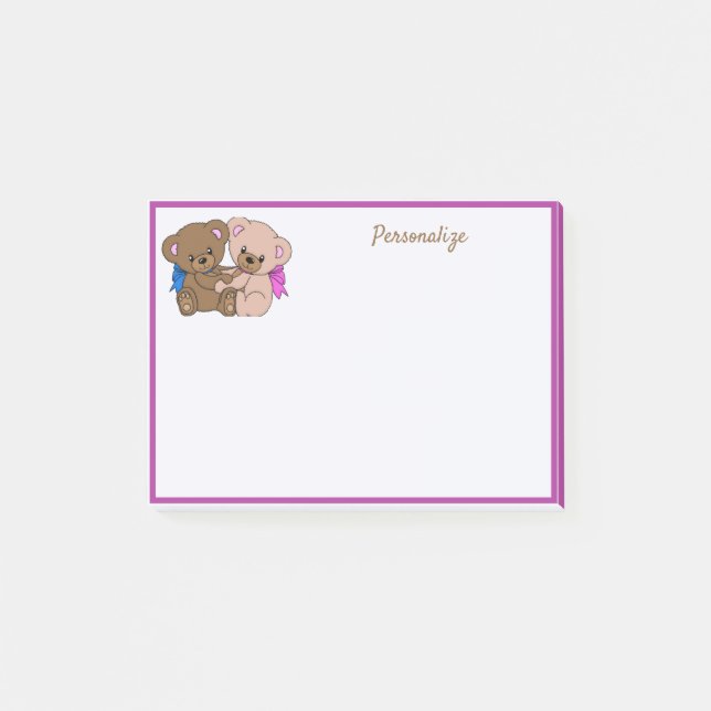 Niedliche Twin Teddy Bears Personalisiert Post-it Klebezettel (Vorderseite)