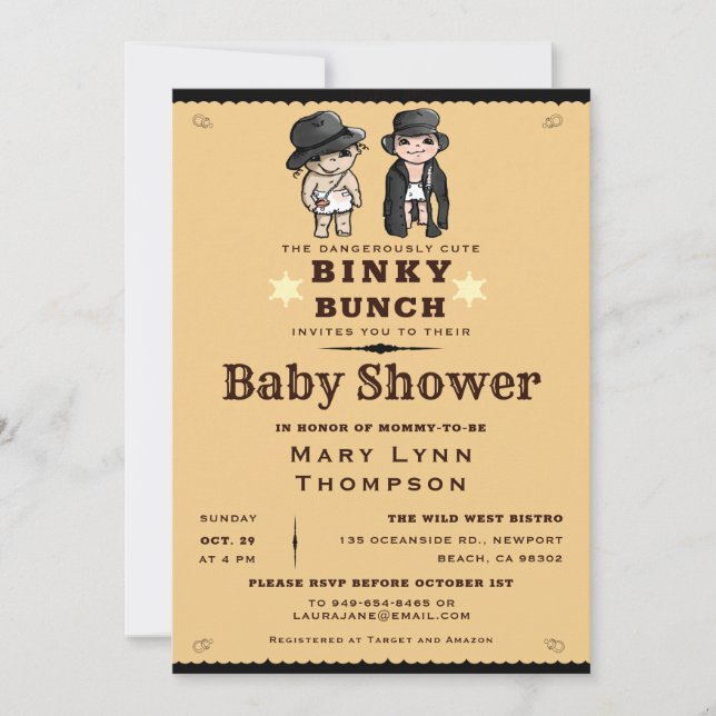Niedliche Twins Binky Bunch Western Babydusche Einladung (Vorderseite)
