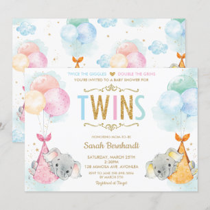 Niedliche Twins Boy Girl Elephant Babydusche Sprin Einladung