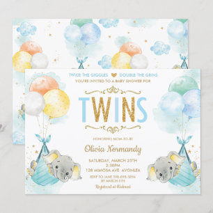 Niedliche Twins Boys Elephant Baby Showküche Einladung