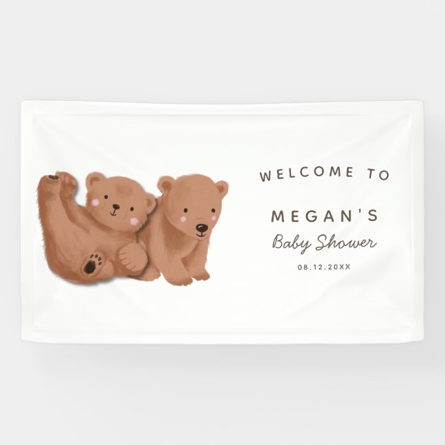 Niedliche Twins Cub Bear Baby Dusche Banner (Horizontal)