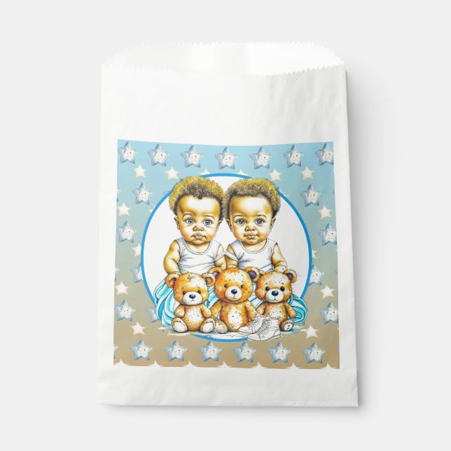Niedliche Twins farbige Baby Boys Baby Shower Leck Geschenktütchen (Vorderseite)