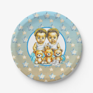 Niedliche Twins farbige Baby Boys Baby Shower Leck Pappteller