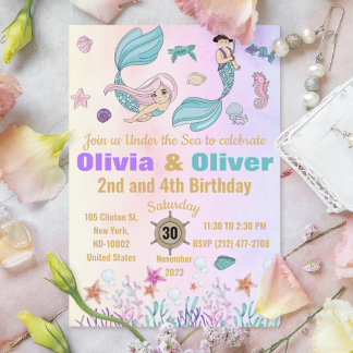 Niedliche Twins Mermaids und Pirates Birthday Part Einladung