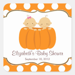 Niedliche Twins Pumpkin Baby DuschSquare Sticker! Quadratischer Aufkleber