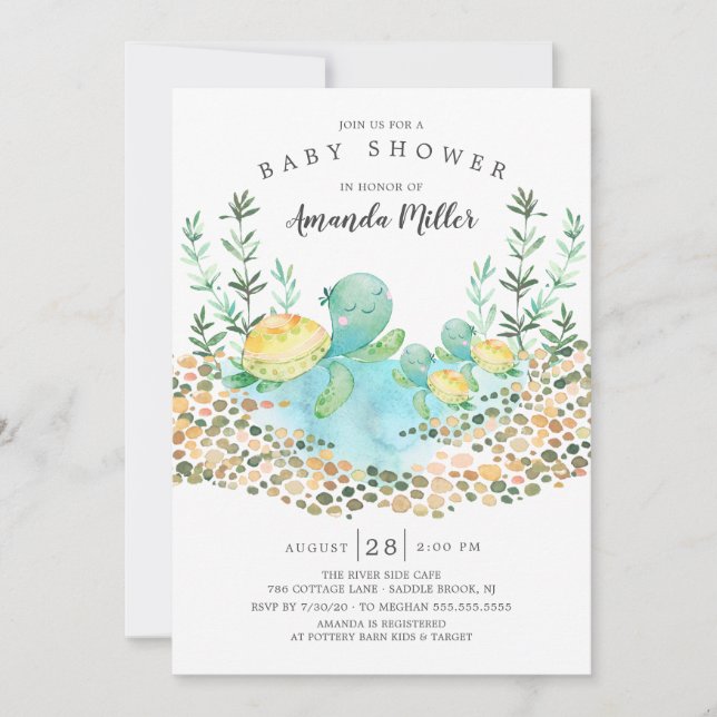 Niedliche Twins Sea Turtle Ocean Baby Dusche Einladung (Vorderseite)