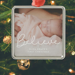 Niedliche Typografie Glauben Baby's erste Weihnach Ornament Aus Metall