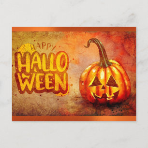 Niedliche Typografie Happy Halloween Pumpkin Postkarte