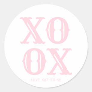 Niedliche Typografie XOXO, weiß pink, personalisie Runder Aufkleber