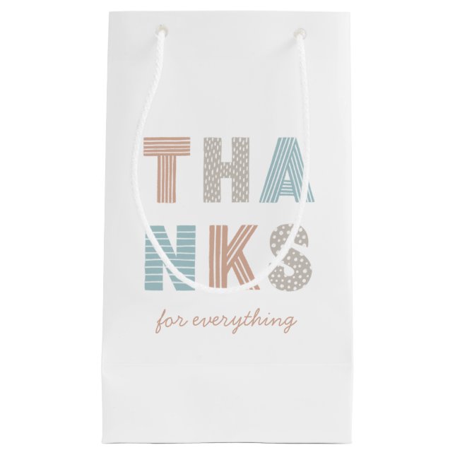 Niedliche typografische Schrift. Pastel danke Gesc Kleine Geschenktüte (Vorderseite)