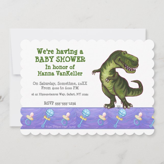 Niedliche Tyrannosaurus Babydusche Einladung (Vorderseite)