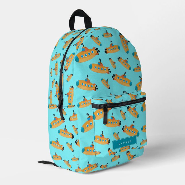 Niedliche U-Boot-Musterschule Personalisiert Bedruckter Rucksack (Rückseitige Ecke links)