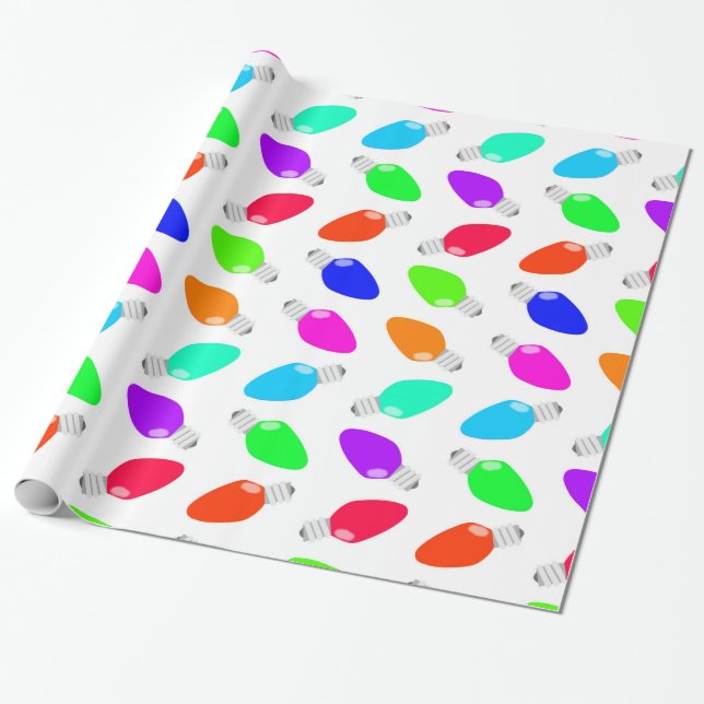 Niedliche u. bunte festliche Weihnachtsglühlampen Geschenkpapier (Ungerollt)