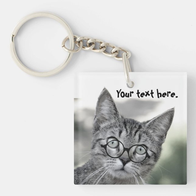 Niedliche überraschende Katze mit Brille-Schlüssel Schlüsselanhänger (Vorderseite)
