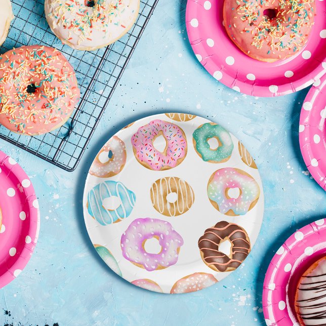 Niedliche Uferdüsenblütenmuster Pappteller (Cute desert sweet donuts illustration pattern paper plates)