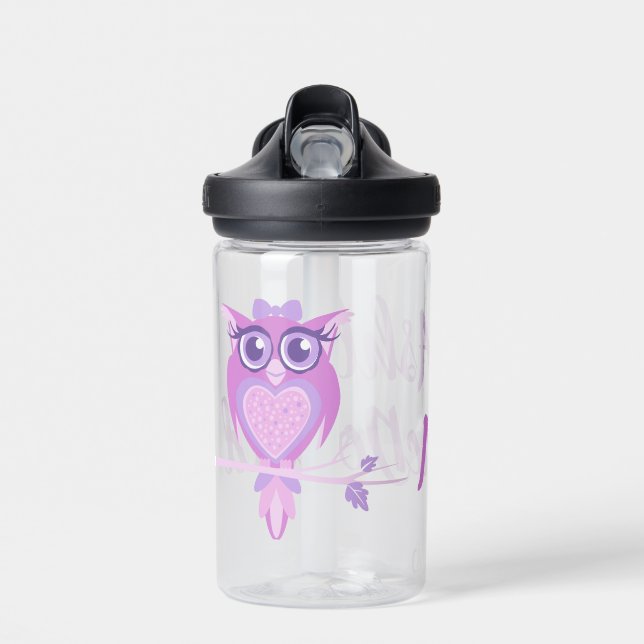 Niedliche Uhvogelgrafik lila Maultierkinder Trinkflasche (Vorne)