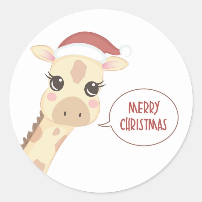 Niedliche und bezaubernde Santa Giraffe Frohe Weih Runder Aufkleber (Vorderseite)