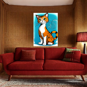 Niedliche und bezaubernde Schwarz-weiße Orangenkat Poster