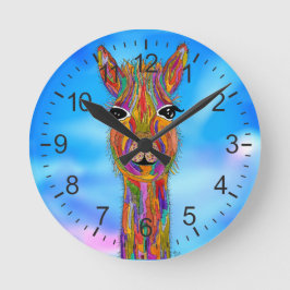 Niedliche und bunte Lama-Uhr Runde Wanduhr