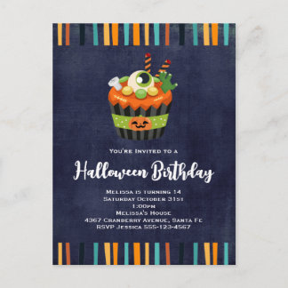 Niedliche und cremefarbene Halloween-Cupcake-Party Einladungspostkarte