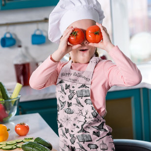 Niedliche und cremefarbene rosa Halloween Personal Schürze