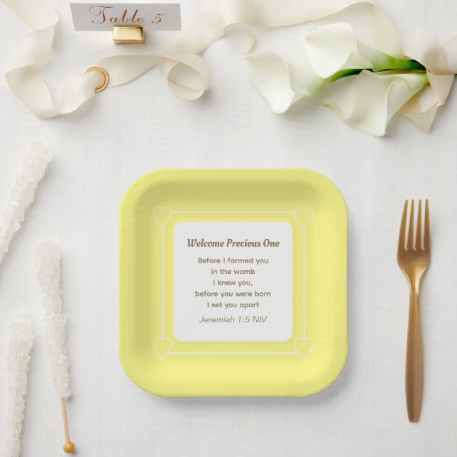 Niedliche und einfache hellgelbe Babydusche Pappteller (Hochzeit)
