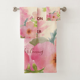 Niedliche und elegante Aquarellblumen Badhandtuch Set